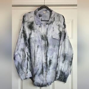 POL White, Grey, and Black Tie Dye Gauzy Cotton Button Down - Size M